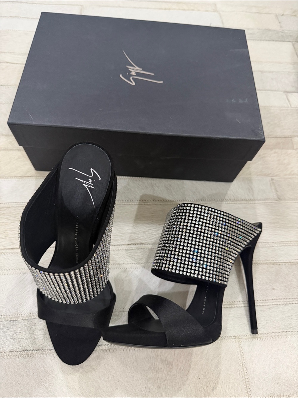 Giuseppe Zanotti Black Crystal-Studded Stiletto Mules